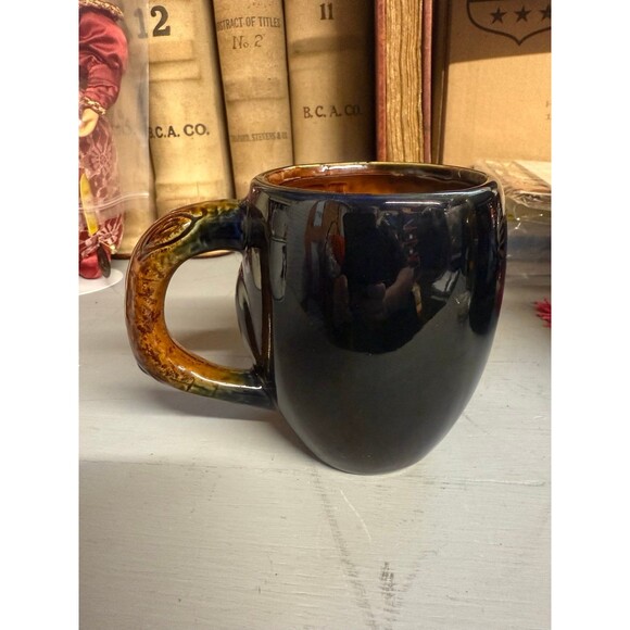 Gibson Home Owl Mug Handcrafted Stoneware Coffee Cup, Retro Rustic Brown & Blue - Picture 5 of 7